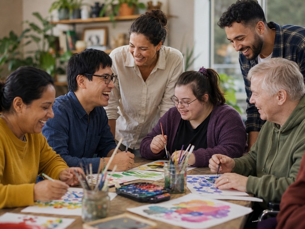 A small group of participants enjoying an art activity together